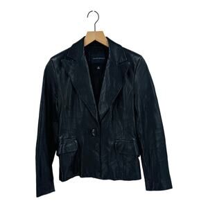 Y2K Banana Republic Black Leather Blazer Jacket Button-Down Lined Size 4